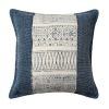 18 x 18 Square Handwoven Accent Throw Pillow; Polycotton Dhurrie; Kilim Pattern; White; Blue