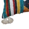 24 x 24 Square Handwoven Cotton Dhurrie Accent Throw Pillow; Aztec Kilim Pattern; Tassels; Multicolor