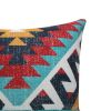 24 x 24 Square Handwoven Cotton Dhurrie Accent Throw Pillow; Aztec Kilim Pattern; Tassels; Multicolor