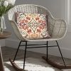 18 x 18 Square Cotton Accent Throw Pillow; Scrolled Floral Pattern; Multicolor