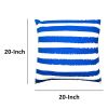 20 x 20 Modern Square Cotton Accent Throw Pillow; Screen Printed Stripes Pattern; Blue; White