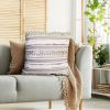 18 x 18 Handcrafted Square Jacquard Cotton Accent Throw Pillow; Vintage Applique Embroidery; Brown; White
