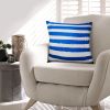 20 x 20 Modern Square Cotton Accent Throw Pillow; Screen Printed Stripes Pattern; Blue; White