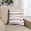 18 x 18 Handcrafted Square Jacquard Cotton Accent Throw Pillow; Vintage Applique Embroidery; Brown; White