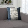 18 x 18 Square Handwoven Accent Throw Pillow; Polycotton Dhurrie; Kilim Pattern; White; Blue
