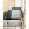 Dae 24 x 24 Square Handwoven Cotton Accent Throw Pillow; Classic Simple Kilim Pattern; Blue; Off White