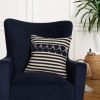 18 x 18 Handwoven Square Cotton Accent Throw Pillow; Classic Striped Pattern; Textured; White; Blue