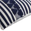 18 x 18 Handwoven Square Cotton Accent Throw Pillow; Classic Striped Pattern; Textured; White; Blue