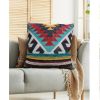 24 x 24 Square Handwoven Cotton Dhurrie Accent Throw Pillow; Aztec Kilim Pattern; Tassels; Multicolor
