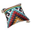 24 x 24 Square Handwoven Cotton Dhurrie Accent Throw Pillow; Aztec Kilim Pattern; Tassels; Multicolor