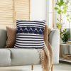18 x 18 Handwoven Square Cotton Accent Throw Pillow; Classic Striped Pattern; Textured; White; Blue